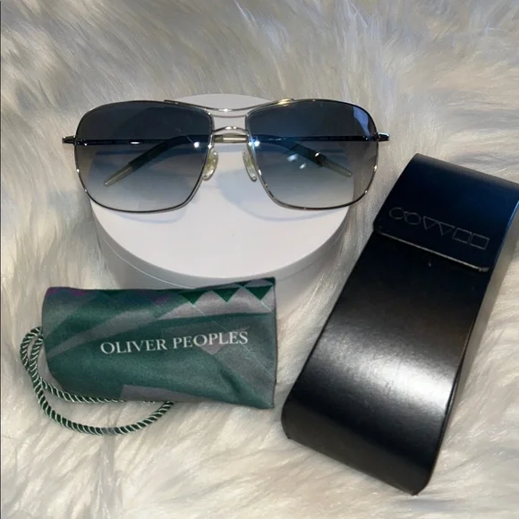 Oliver Peoples Silver and Blue Aviator Sunglasses - Picture 1 of 14